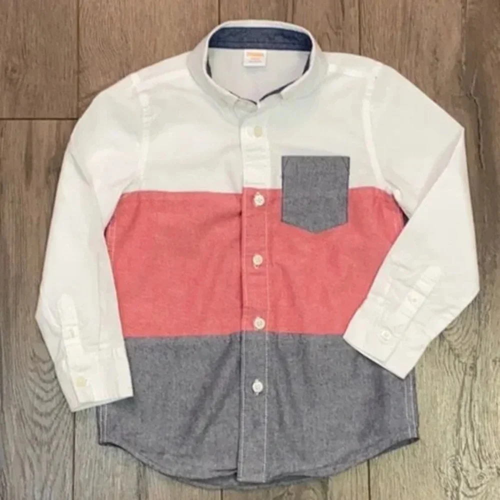 Gymboree Boys Red/White/Blue Button Down Long Sleeve Shirt (XS)